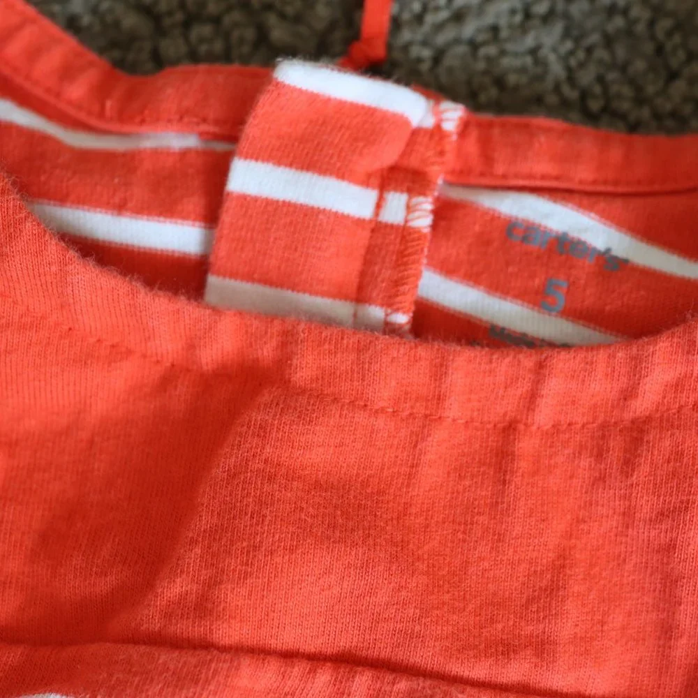 Carter's Coral Orange Striped Dress Girls 5